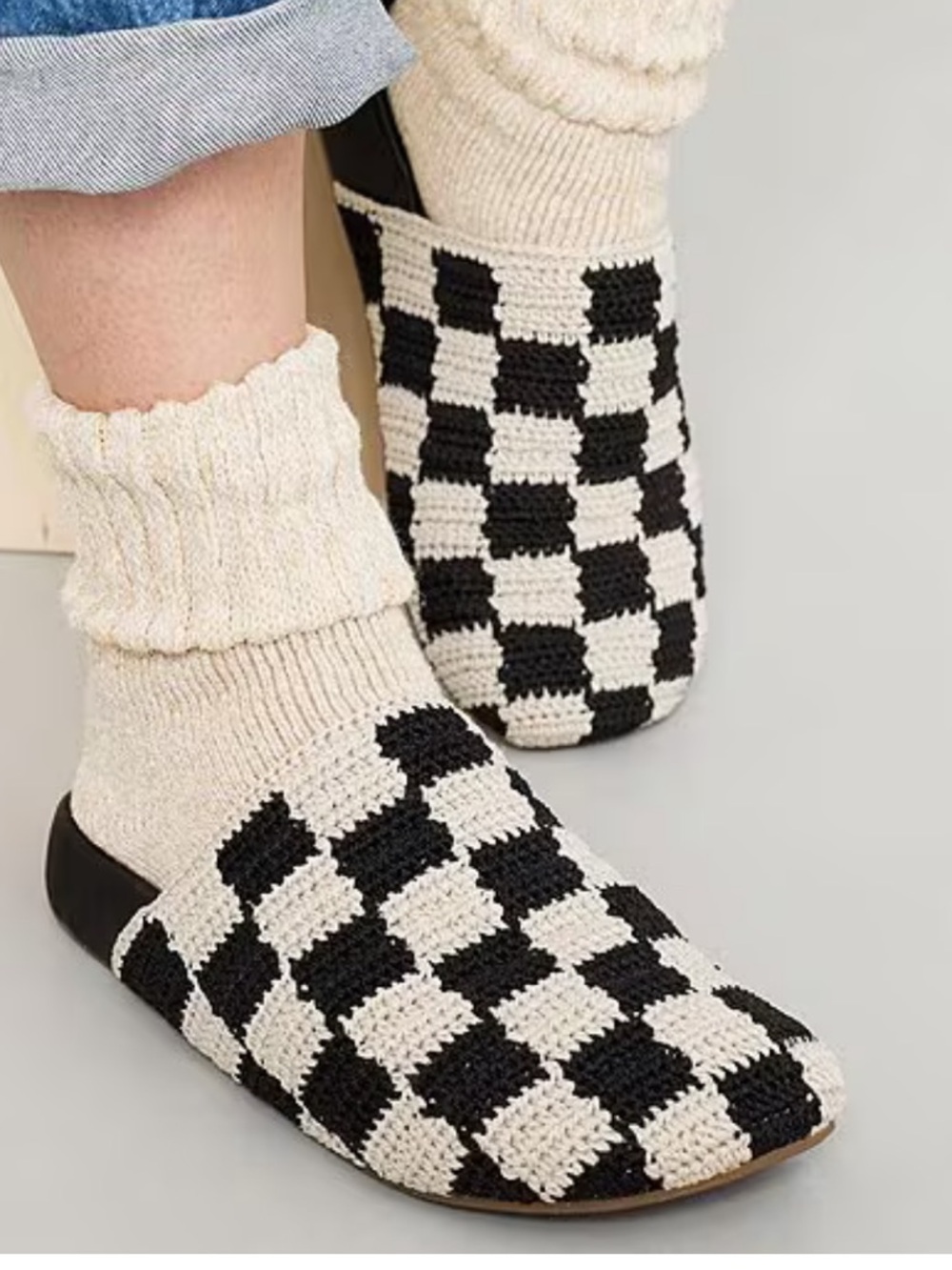 The Sak Bolinas Checkered Print Crochet Clogs Black & White Size 10